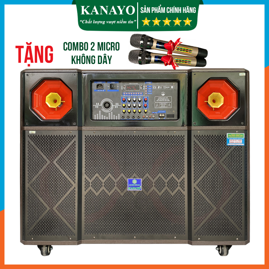 Loa 4 tấc đôi Kanayo K-2500 2 bass 40 công suất lớn 2500W/max Thùng gỗ chóng trầy | Tặng 2 micro cao cấp chóng hú | Hàng chính hãng