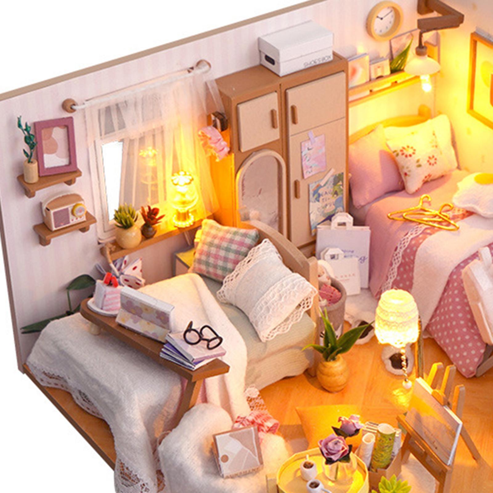 DIY Wooden Miniature Dollhouse Kits, Creative Bedroom, Birthday Gifts, with Furniture Educational Toy Modern for Boys Girls Doll House Model