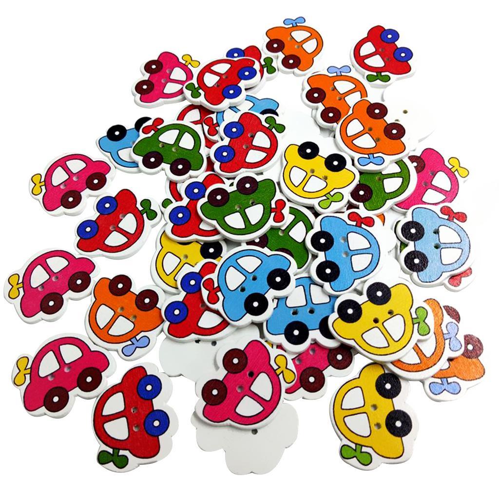 2-10pack 50 Pieces Assorted Car Shape Wood 2 Holes Button for Sewing Craft