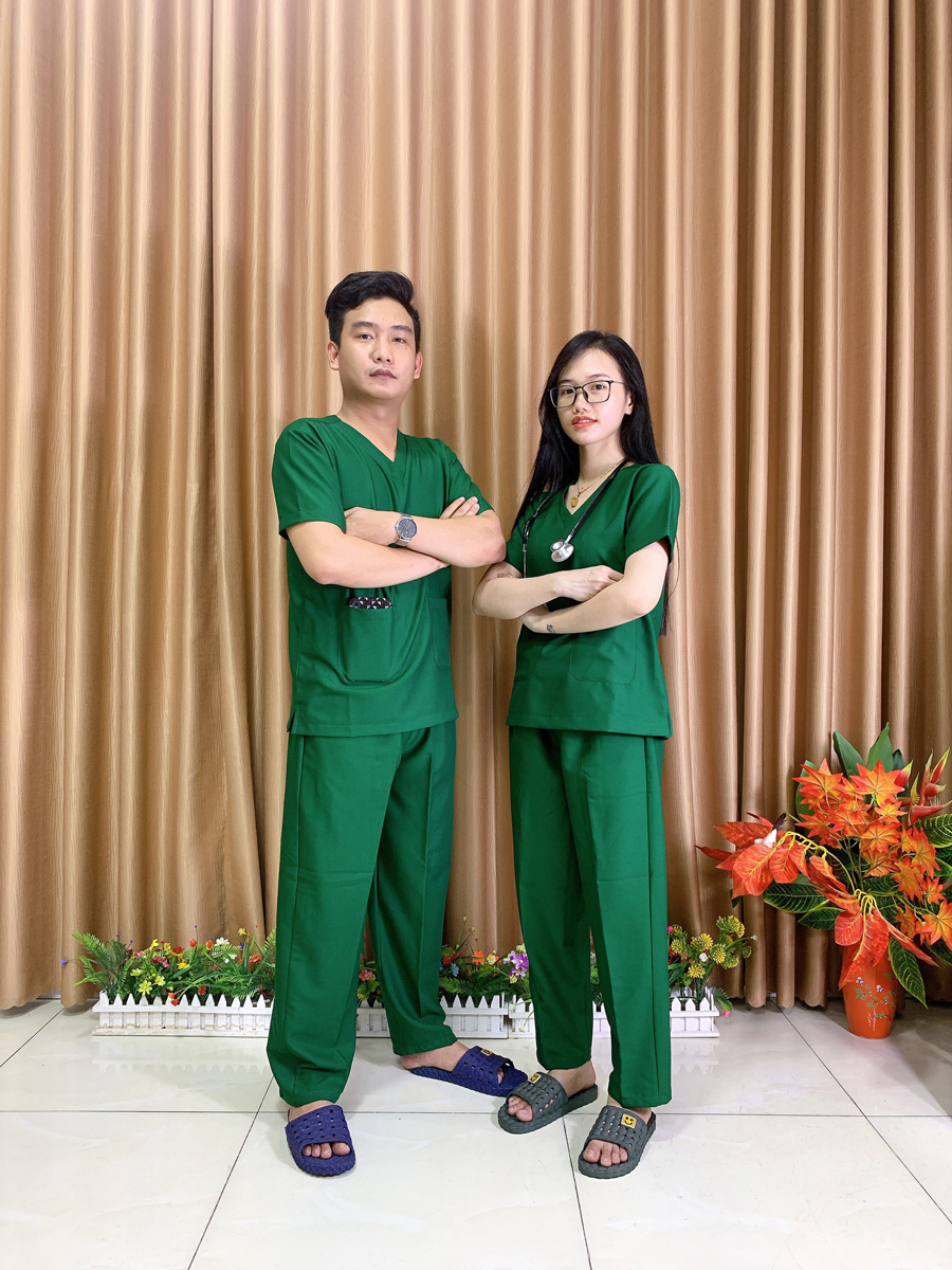 Bộ quần áo bác sĩ phòng mổ NAM NỮ cao cấp màu XANH KÉT ĐẬM 151 - Bộ Scrubs bác sĩ phẫu thuật, hộ lý, điều dưỡng
