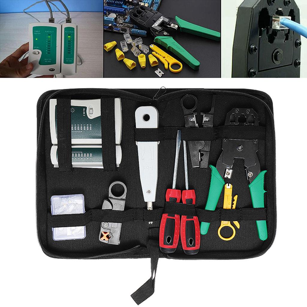 Network Cable Repair Maintenance Tool Kit Set,  Rj11 Cat5e Cat6 Cable Tester Test Crimper Crimping Stripper, Cutter Tool Kit with Case
