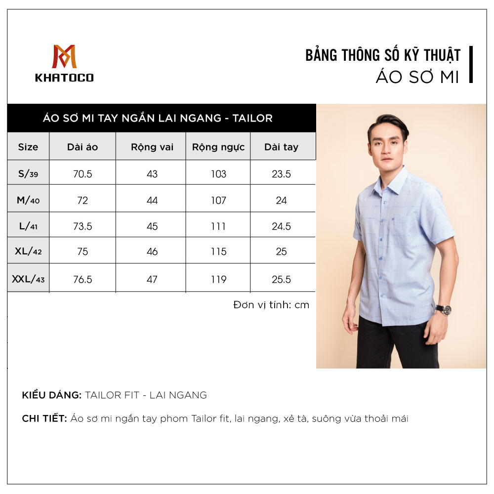 Áo sơ mi nam tay ngắn form suông vạt ngang Khatoco A1MN388T2-CNCR086-2112-N