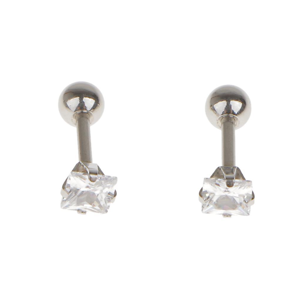 Punk 16G Steel Stud Ear Piercing Tragus Heilx Barbell Bar Lip Square Zircon