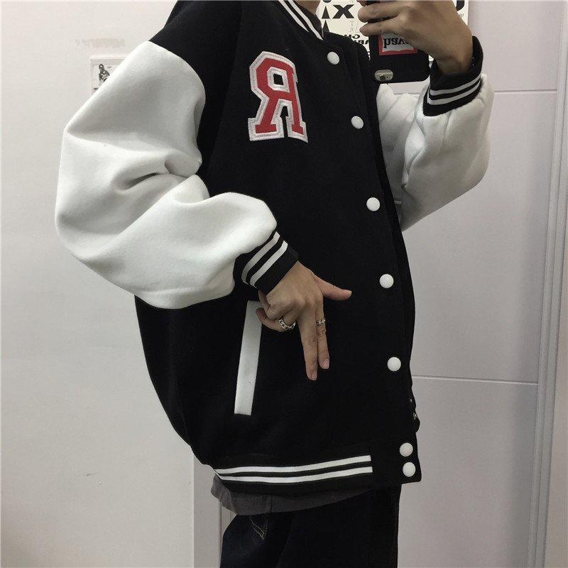 Hình ảnh Áo Khoác Bomber Nỉ R Nam Nữ Unisex Form Rộng Nhiều Màu Ulzzang