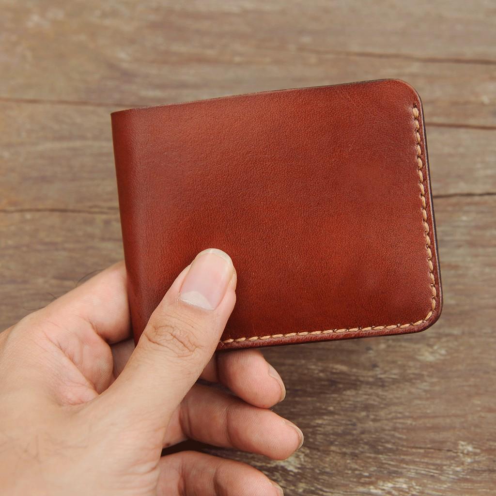 Ví nam mini kèm ngăn đựng thẻ thủ công-Da bò nhập khẩu - Đồ da Handmade - DT704