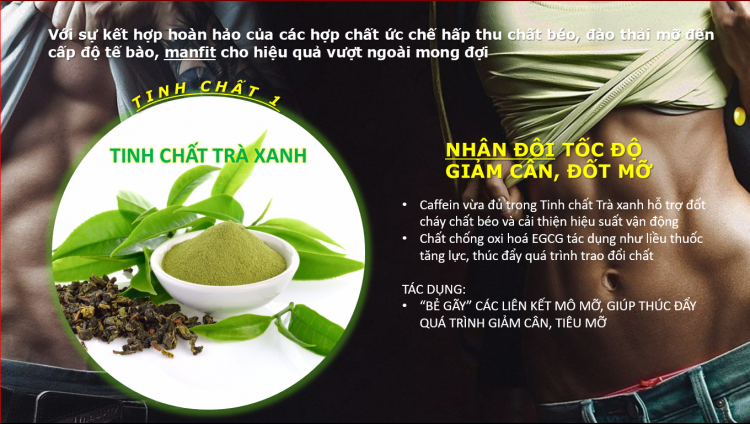 Với sự kết hợp hoàn hảo của các hợp chất ức chế hấp thu chất béo và hổ trợ đào thải mỡ thừa. Tinh chất 1: Trà xanh nhân đôi tốc độ phân giải mô mỡ