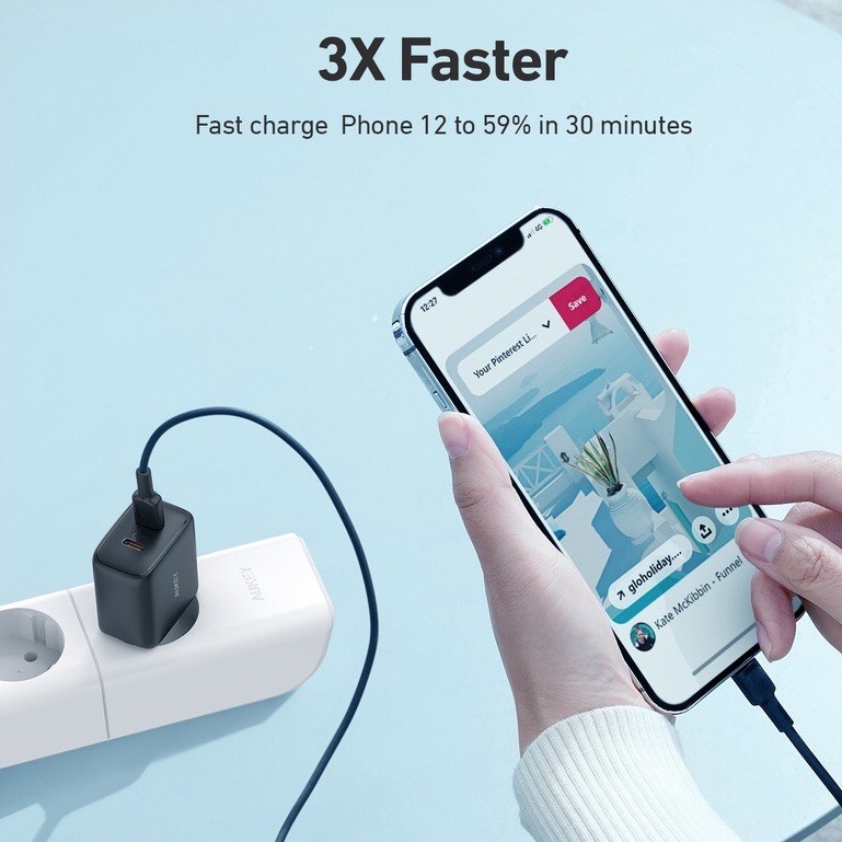 Củ Sạc Nhanh AUKEY PA-R1S Power Delivery 20W - Hai Cổng USB C - Tương Thích Nhiều Thiết Bị - Hàng Chính Hãng