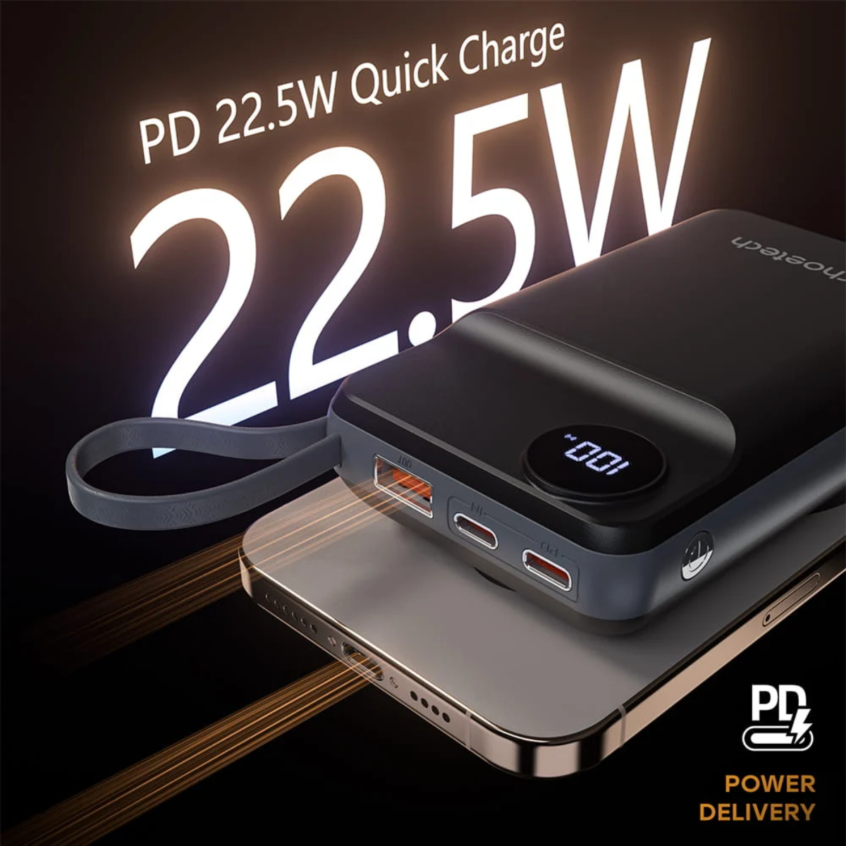 Pin dự phòng Magnetic 3in1 công suất 22.5W Choetech B696 dung lượng 20000mAh tích hợp cáp iP và Type C (Hàng chính hãng)