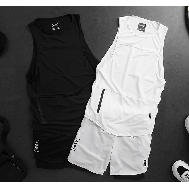 Bộ quần áo tập gym nam kết hợp quần tập gym nam 2 lớp và áo 3 lỗ thun lạnh - Thun lanh cao cấp ASRU