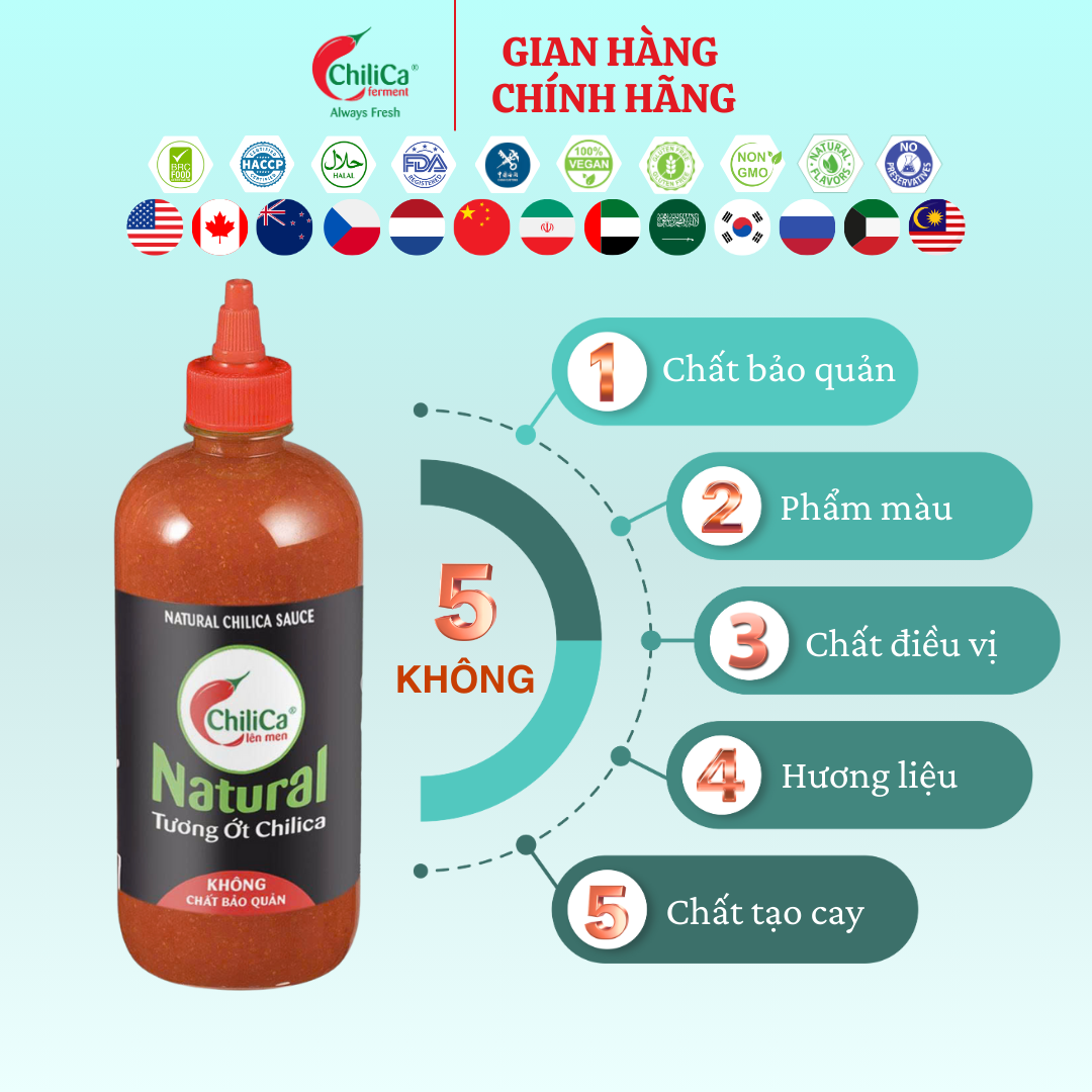 [KHÔNG CBQ] Natural Tương Ớt ChiliCa 712g - Lên Men Tự Nhiên, Không Chất Điều Vị, Không Hương Liệu