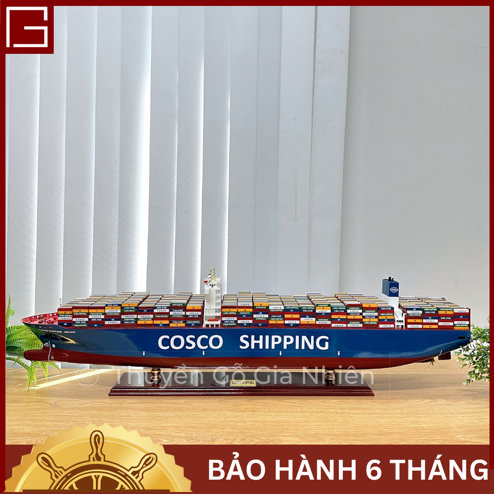 Mô Hình Thuyền Gỗ Phong Thủy Gia Nhiên, Thuyền Container Gỗ COSCO, Dài 100cm, Thuyền Trang Trí Xuất Khẩu Chất Lượng Cao