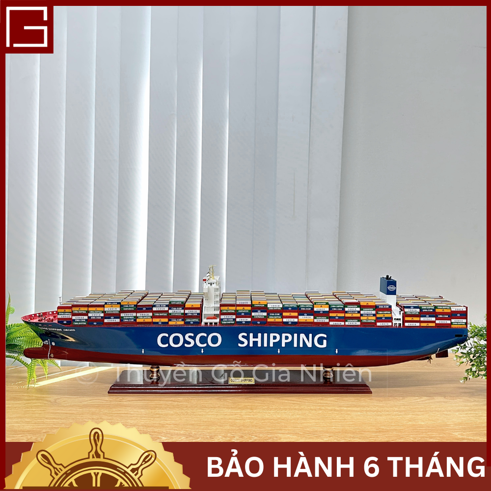 (Giá xưởng/Ảnh thật) Mô Hình Thuyền Gỗ Phong Thủy Gia Nhiên, Thuyền Container Gỗ COSCO, Dài 100cm, Thuyền Trang Trí Xuất Khẩu Chất Lượng Cao 