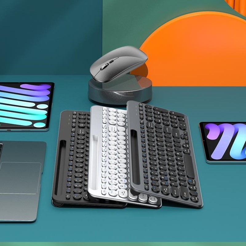 Bộ Bàn phím chuột không dây W709 có khe để điện thoại , máy tính bảng - kết nối bluetooth 5.0 + Usb 2.4g Pin sạc TypeC hàng nhập khẩu