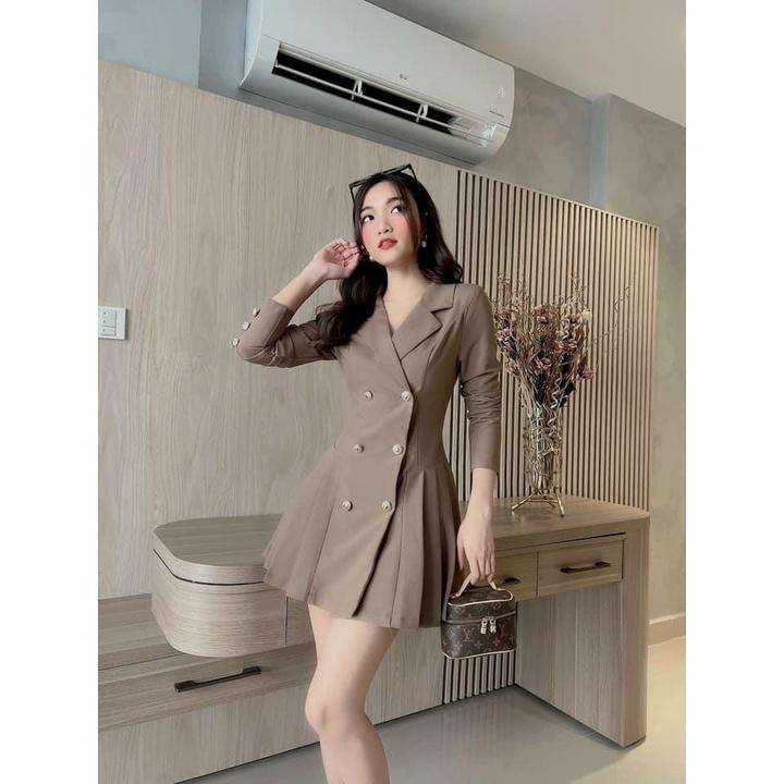 Đầm váy nữ cổ vest xếp lịch sự, sang chảnh dành cho các nàng đi chơi, đi làm hoặc dự tiệc