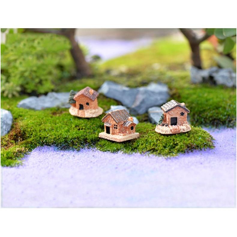 Tiểu cảnh mini ️ Mô hình nhà gạch mini trang trí sân vườn tiểu cảnh, chậu sen đá, terrarium