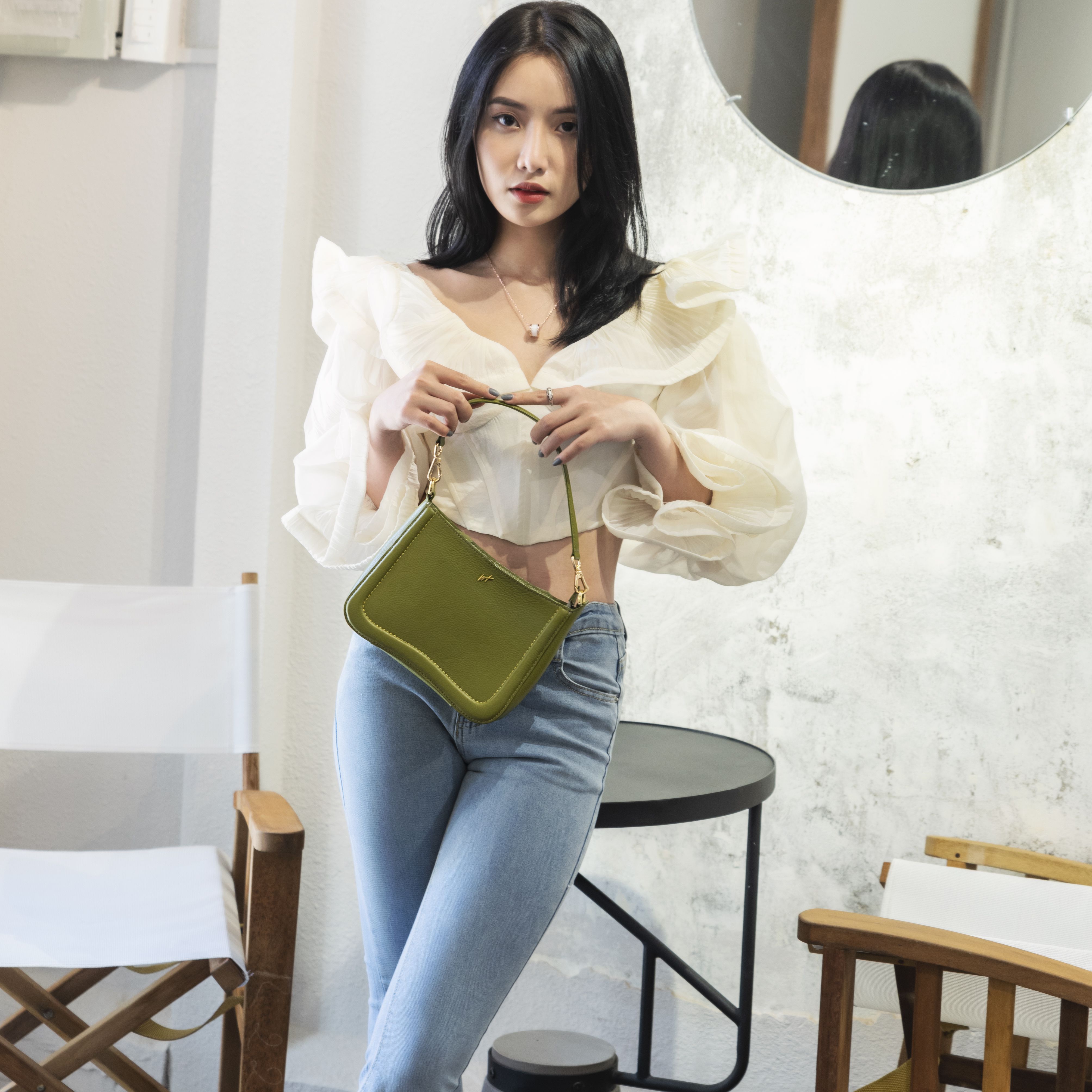 Túi Xách Nữ Có Quai Đeo Da Bò Cao Cấp The Lassie Màu Xanh Olive WT Leather 050442546