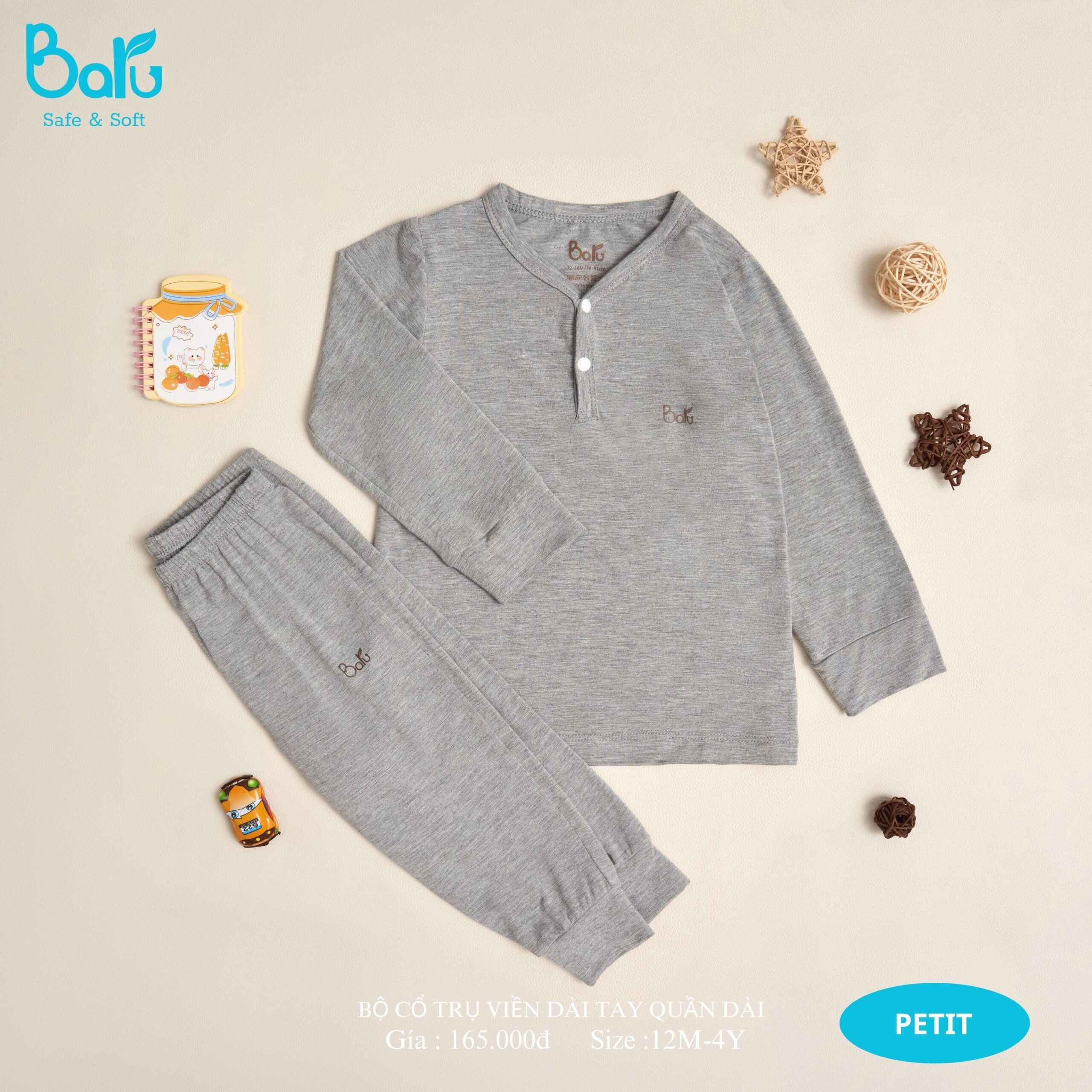 Bộ dài tay  BARU chất vải cotton 100% cao cấp mềm, mịn, thoáng mát, hàng giao giống hình thời trang trẻ em ( 12M -4Y )