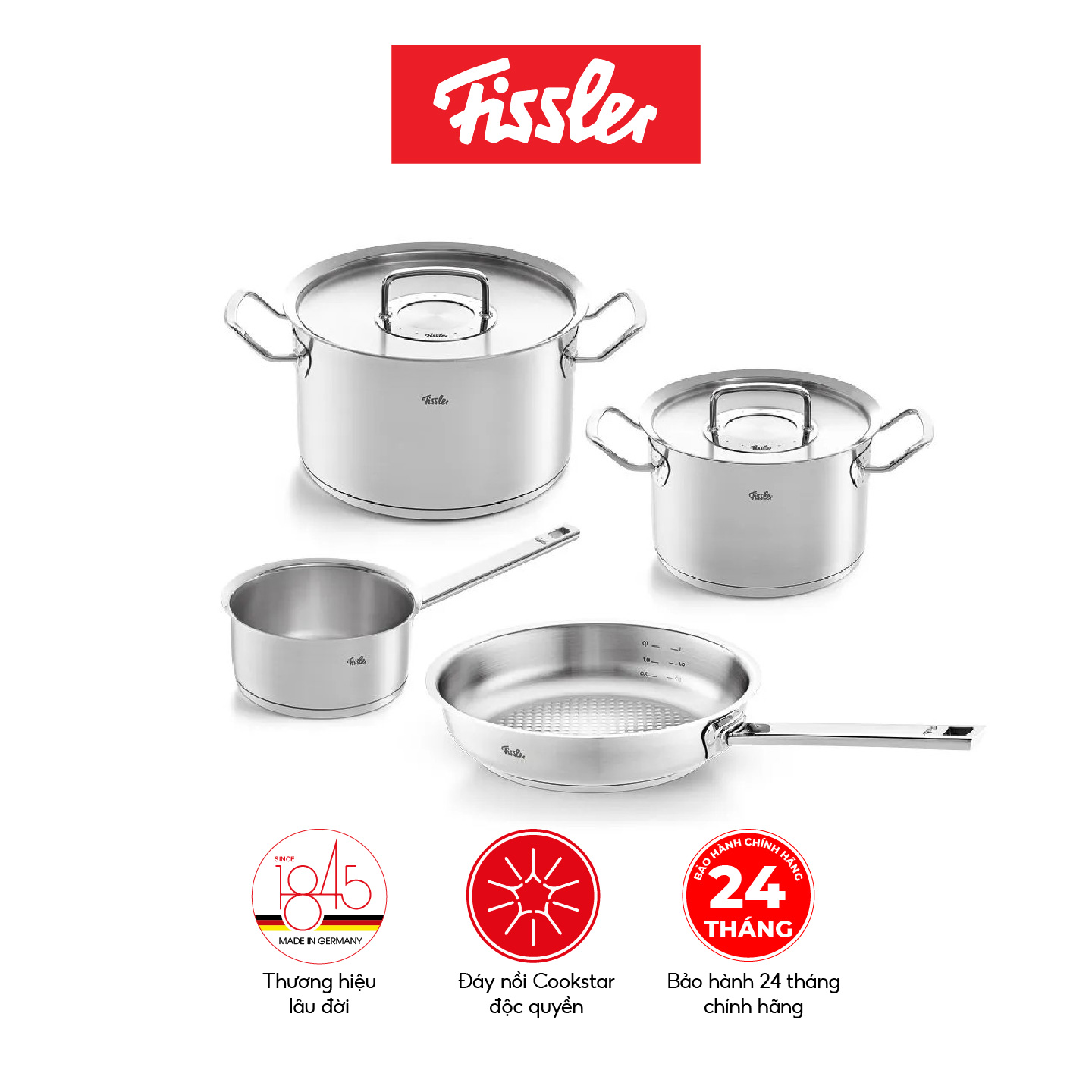 Bộ nồi 3 món Fissler Original Pro nắp inox và Chảo inox Fissler Original Pro size 24cm-Hàng chính hãng
