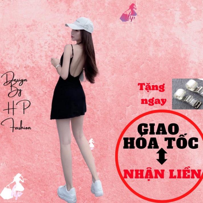 Váy 2 dây hở lưng, đầm dáng ngắn xẻ tà body dáng xoè màu đen dự tiệc sang chảnh hàn quốc có mút ngực VD109   -TEEN