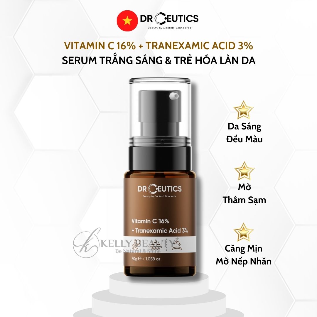 DrCeutics Vitamin C 16% + Tranexamic 3% - Tinh Chất Chống Lão Hóa, Sáng Da, Mờ Thâm Nám | Kelly Beauty