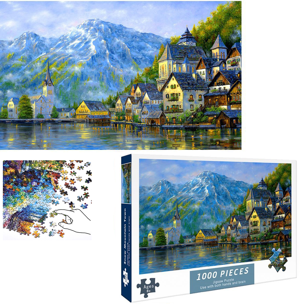 Bộ Tranh Ghép Xếp Hình 1000 Pcs Jigsaw Puzzle Tranh Ghép (75*50cm) Snow Mountain Town Bản Đẹp Cao Cấp