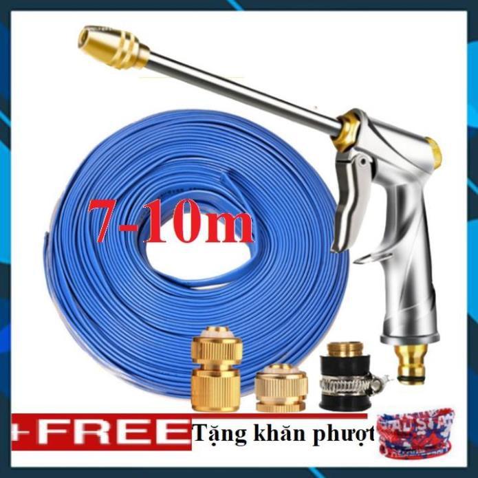 ️ Bộ dây vòi xịt nước rửa xe, tưới cây , tăng áp 3 lần, loại 7m, 10m 206701-2 đầu đồng,cút đồng+ khăn phượt