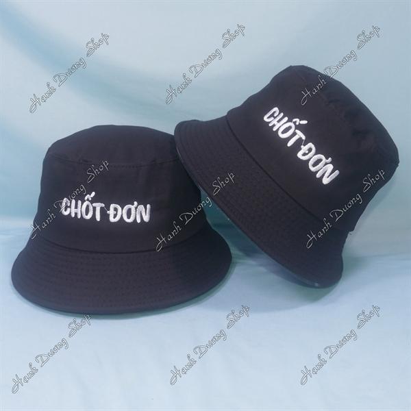 Nón tai bèo mũ bucket vành nhỏ thêu chữ Chốt Đơn - Đen Chốt Đơn