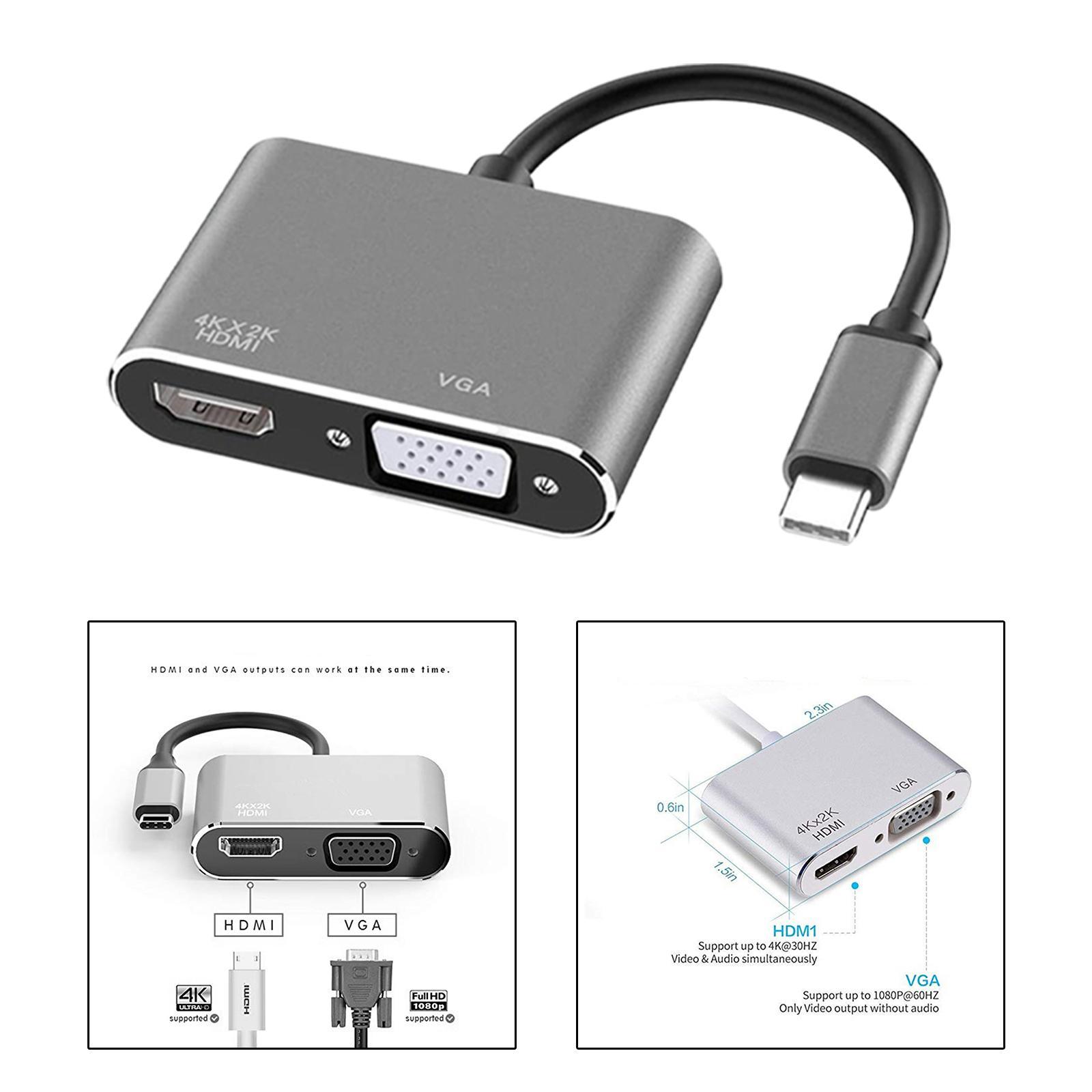 USB C to HDMI &amp; VGA Adapter, Plug and Play Type C to HDMI 4K VGA 1080P Converter for Phone PC