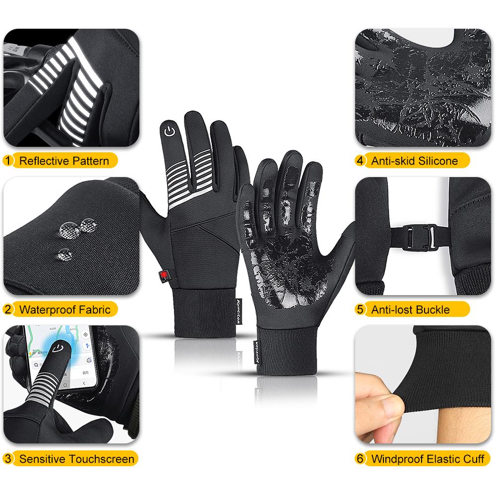 Kyncilor Cycling Gloves Waterproof Touchscreen Gloves Winter Warm Gloves Windproof Anti-slip Sports Thermal Gloves