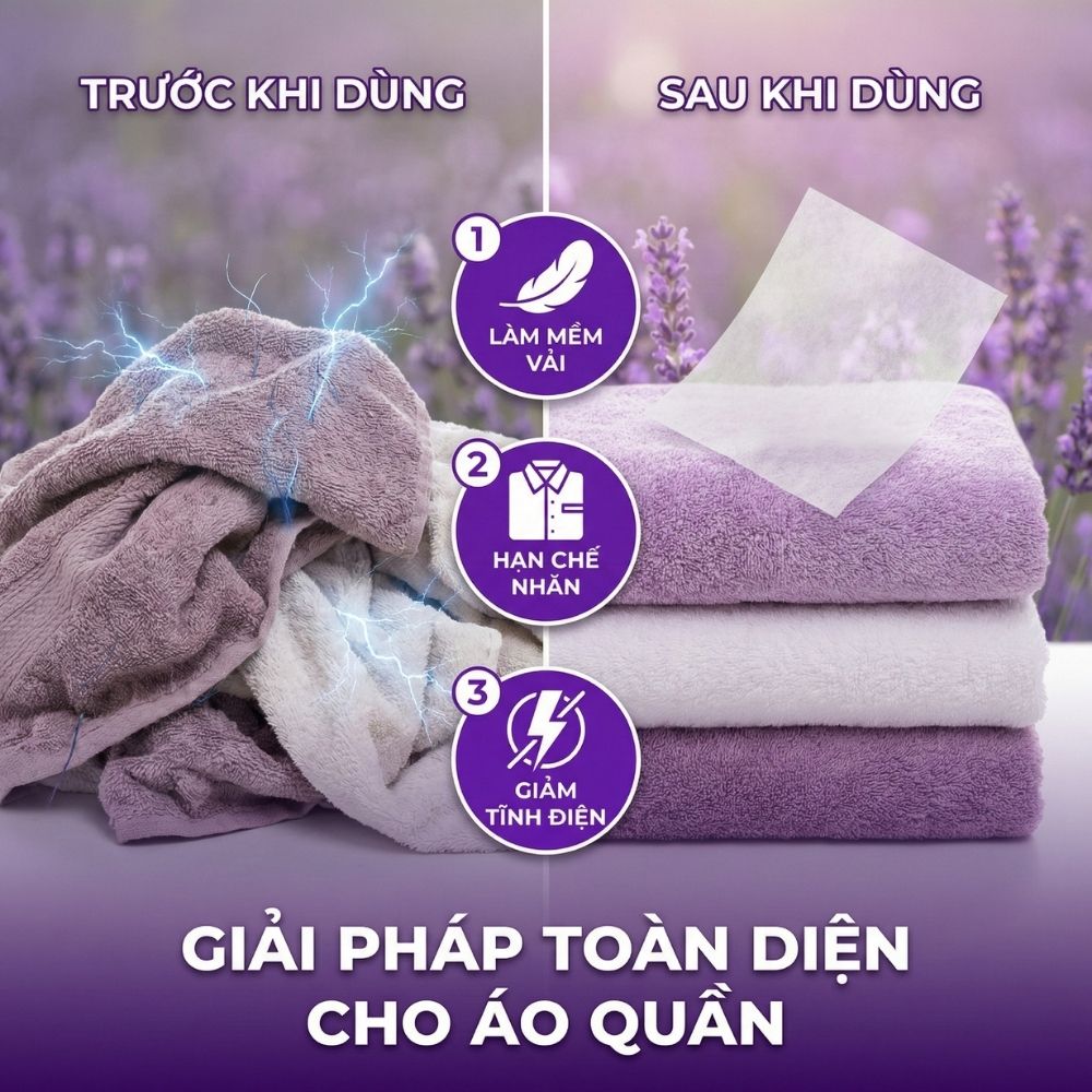 Nước xả cô đặc - Giấy Thơm Quần Áo SoonMi Hương Lavender - Nước Xả Cô Đặc Cho Máy Sấy (Hộp 40 Tờ) - hàng chính hãng