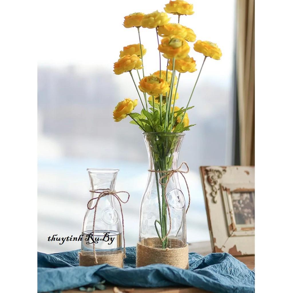 Bình bông lọ hoa thủy tinh eo nhỏ, lọ hoa trang trí handmade