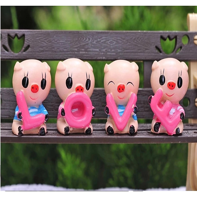 Bộ 4 Tượng Hình Heo LOVE Dễ Thương Trang Trí Phòng Làm Việc , Taplo Ô Tô - Hàng Chính Hãng
