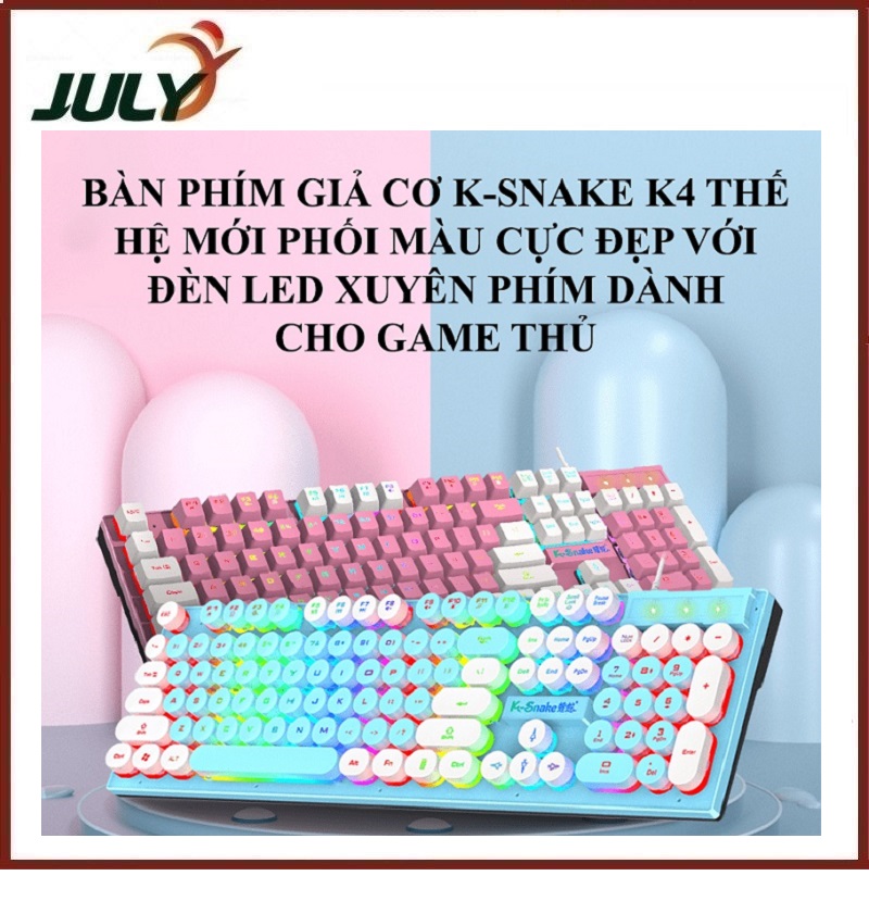 Bàn phím giả cơ K-SNAKE K4 NÚT TRÒN thế hệ mới phối màu cực đẹp với đèn led xuyên phím dành cho game thủ