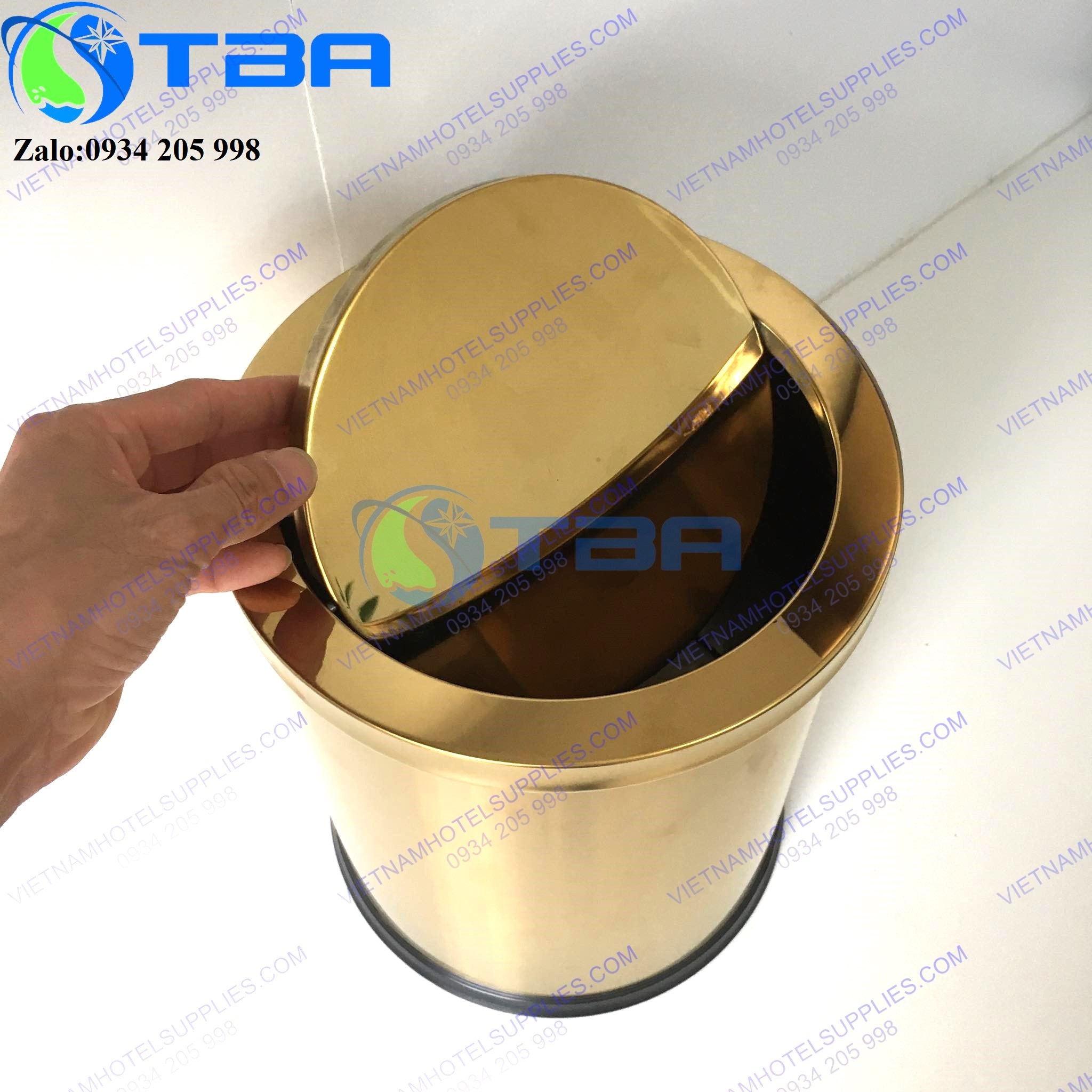 Thùng rác văn phòng inox mạ vàng nhập khẩu cao cấp