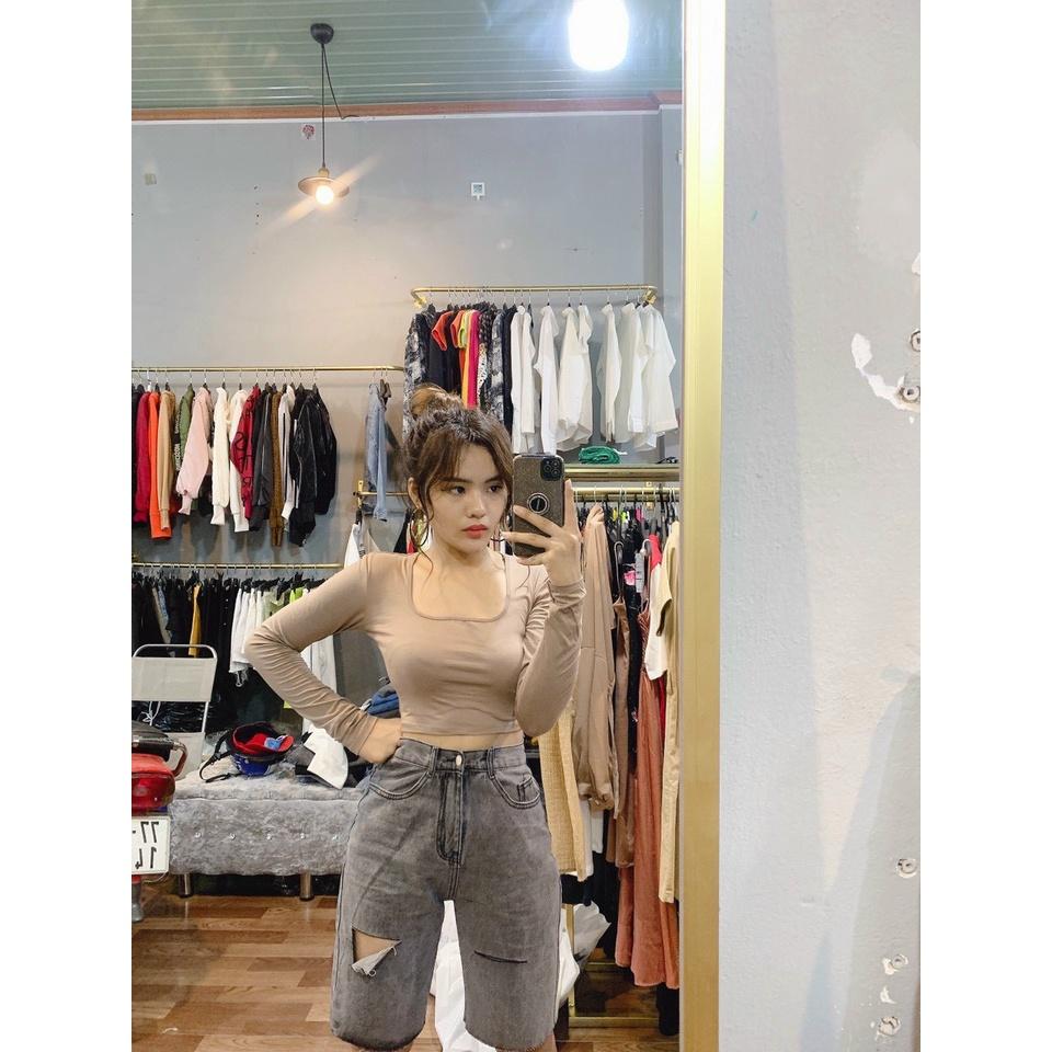 ÁO CROPTOP CỔ VUÔNG TAY DÀI CỰC TRẺ TRUNG NĂNG ĐỘNG