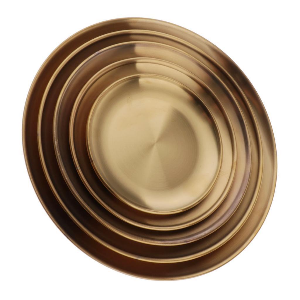 Set of 5 Stainless Dinner Plate Serving Dish for Grilled BBQ Picnic Golden
