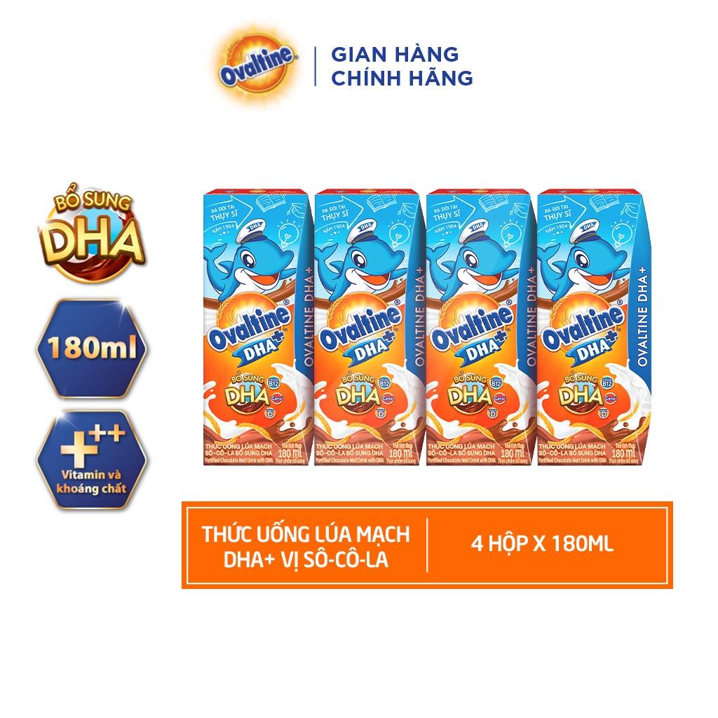 Thùng 12 Lốc Thức uống lúa mạch hương vị sô-cô-la Ovaltine DHA+ công thức mới (180ml x 4)