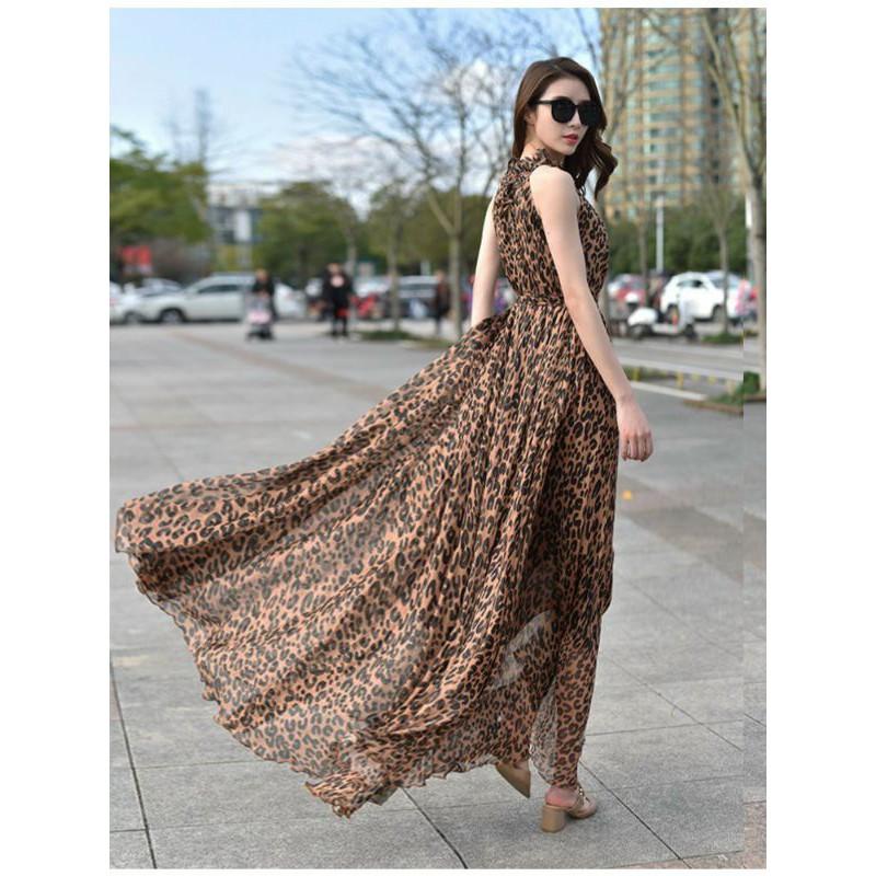 ĐẦM MAXI DA BEO CỔ YẾM
