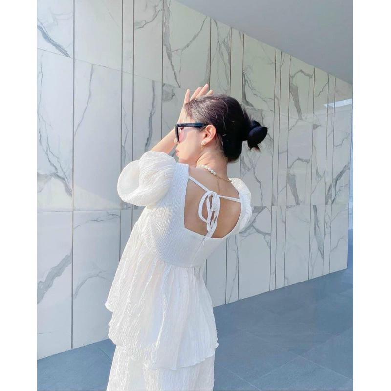 SET ÁO BBD TRẮNG NƠ DÂY LƯNG + SHORT