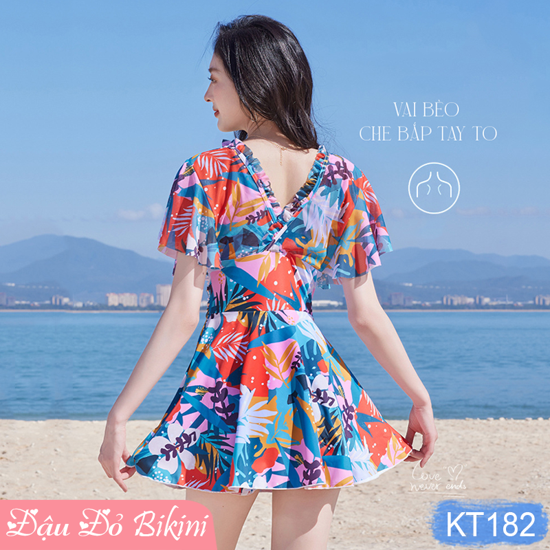 Bộ bơi liền thân nữ dáng váy quyến rũ, thun bơi đẹp co giãn 4 chiều thoáng mát, áo có sẵn gọng đệm, tôn dáng giấu bụng tốt | KT180
