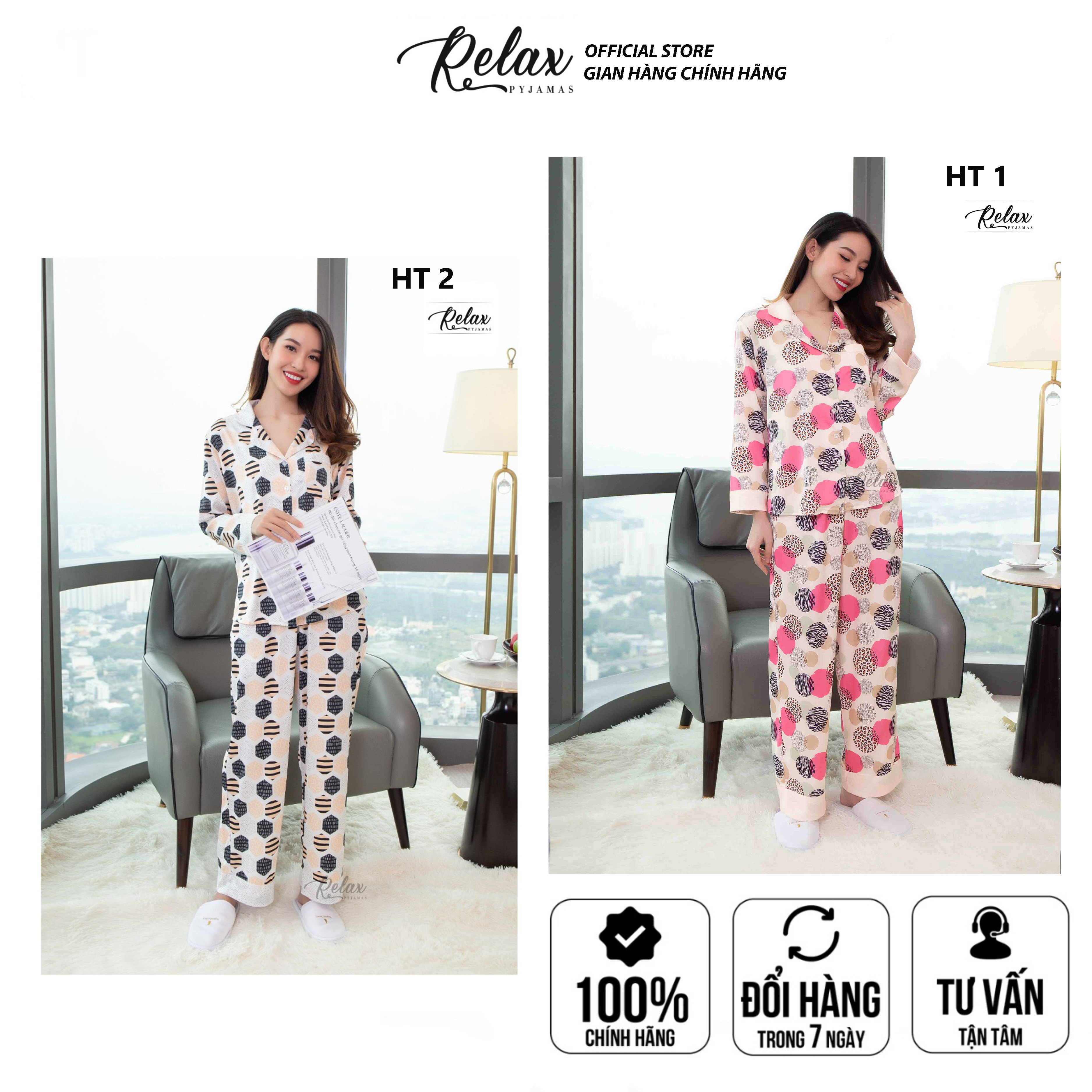 Đồ Bộ Pyjama, Đồ mặc nhà nữ Lụa Pháp cao cấp, mềm mịn, thoáng mát - HW1008 - RELAX