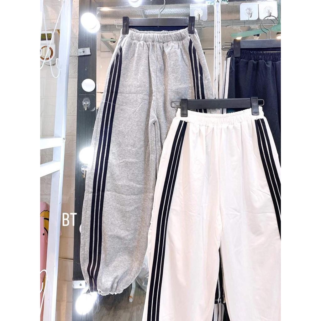 Quần Jogger 3 Sọc Dây Rút Nữ - Rere.Store - Quần dài dáng suông kẻ cạp chun Ulzzang