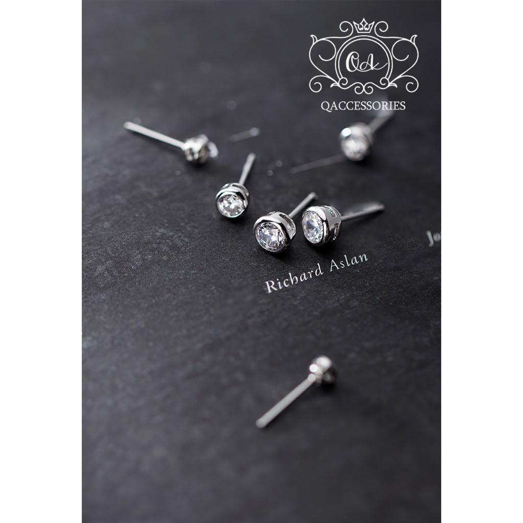 Bông tai bạc 925 nụ đá bản dày khuyên nam nữ tối giản S925 STUD Silver Earrings QA SILVER EA190807