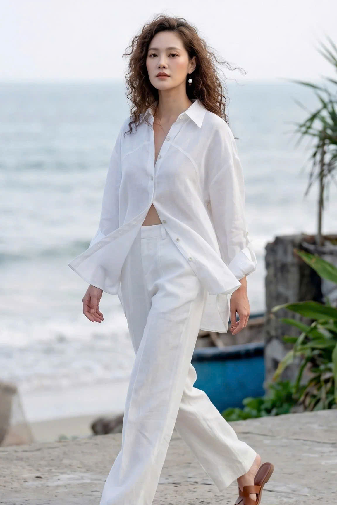 Áo Sơ Mi Oversize Linen Trắng Sương Top175 Thời trang Hity