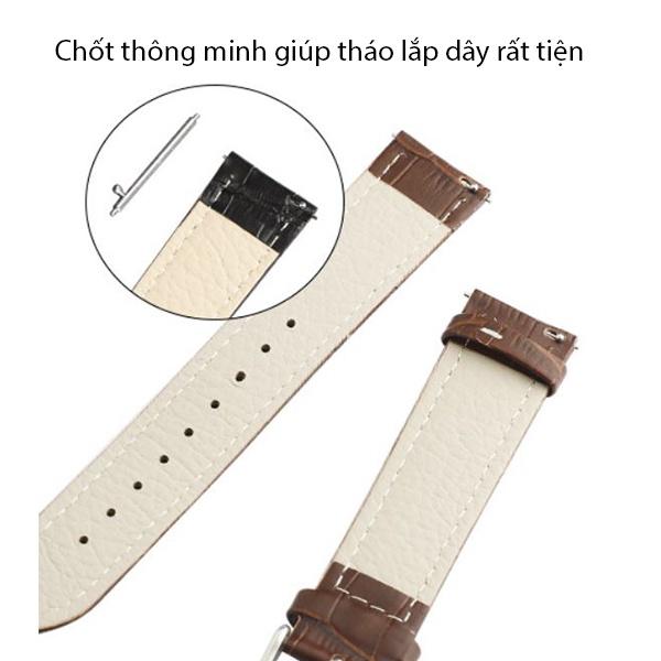 Dây da đồng hồ chốt thông minh 18mm 20mm 22mm dây đeo đồng hồ bằng da bò thật cực dày, thấm hút mồ hôi tốt