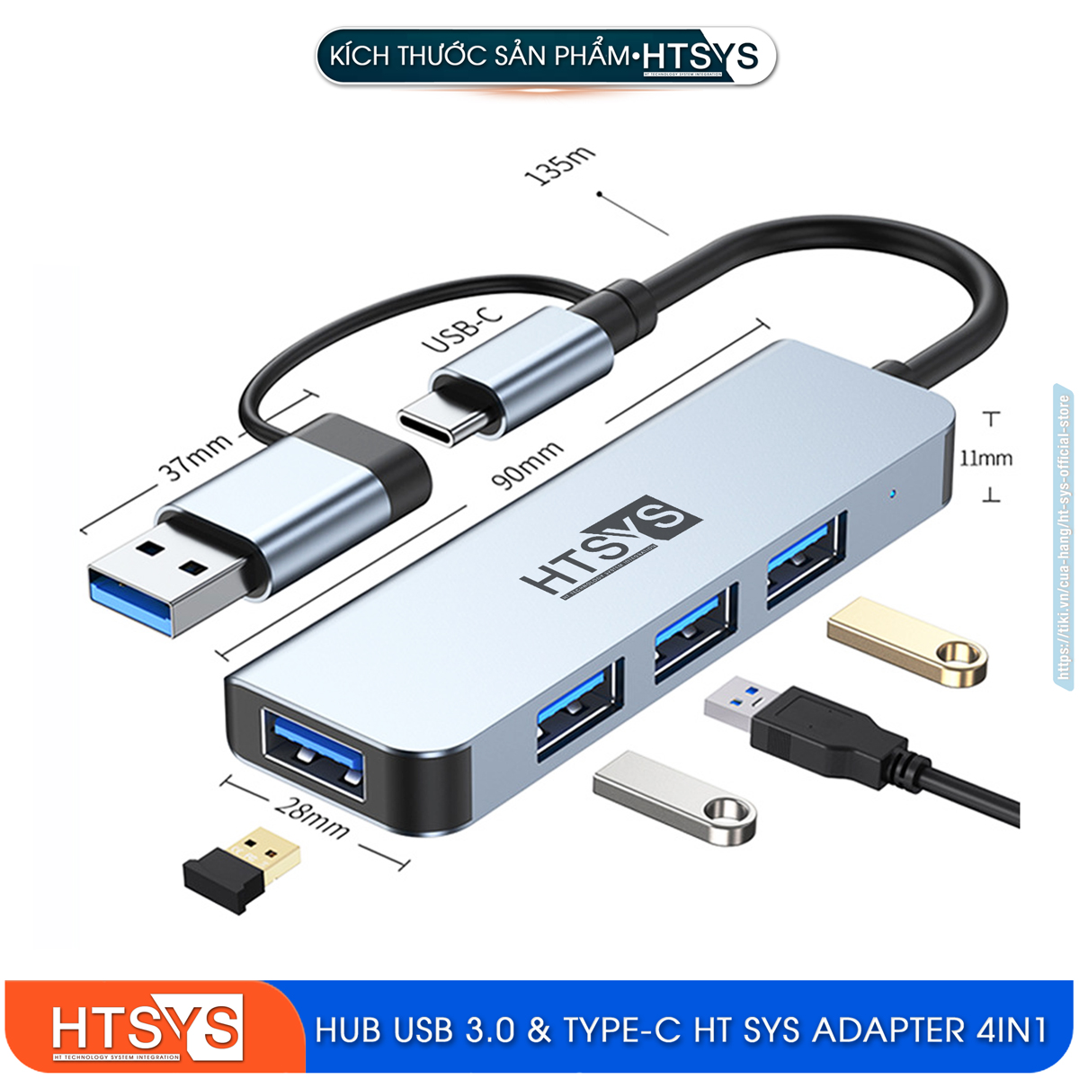 Hub Chuyển Đổi USB Type C HT SYS 4 in 1 To USB 3.0 - Hàng Chính Hãng