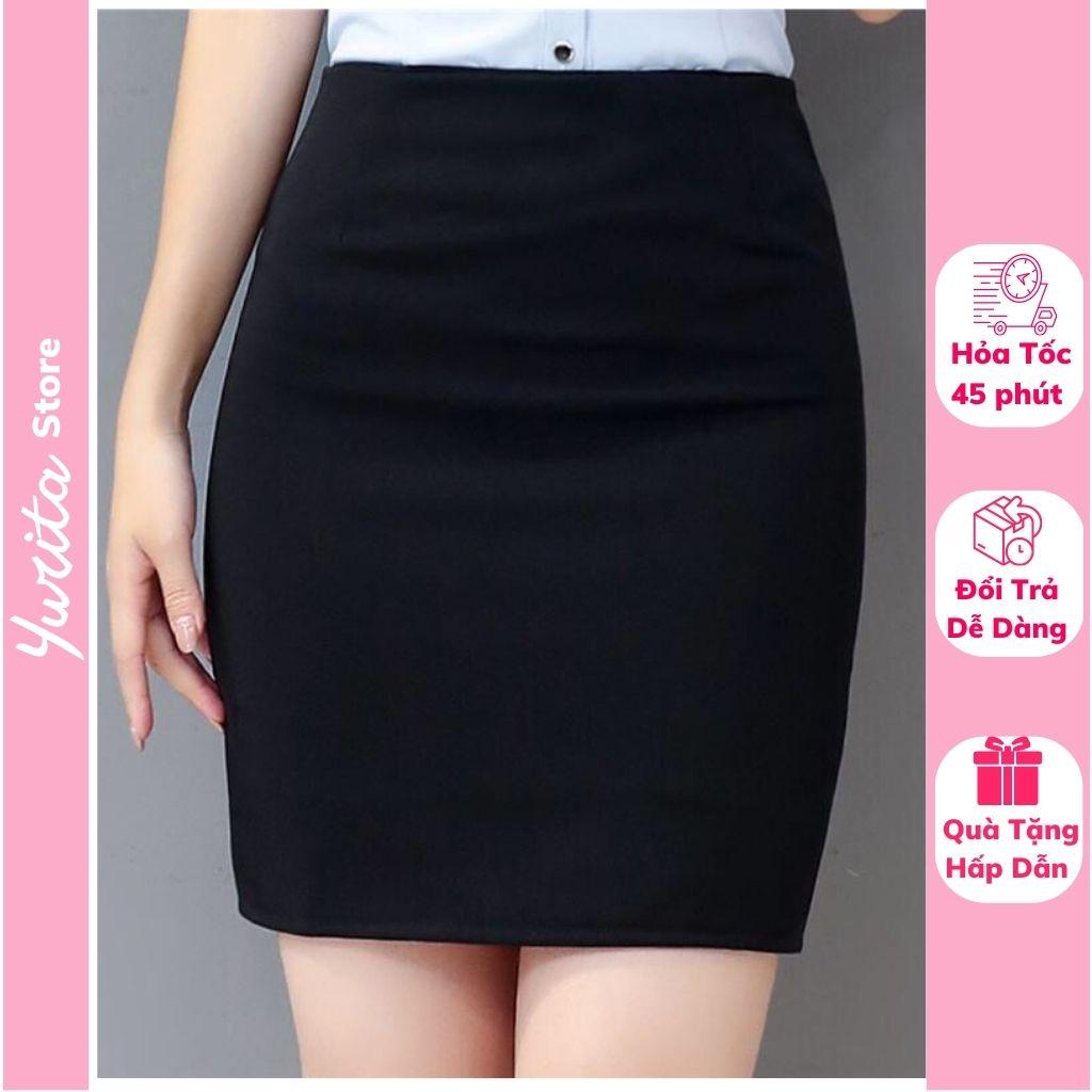 Váy Công Sở YURITA, Váy Bút Chì Ngắn, Chân Váy Văn Phòng Cạp Cao Đen Vintage Ulzzang Hàn Quốc