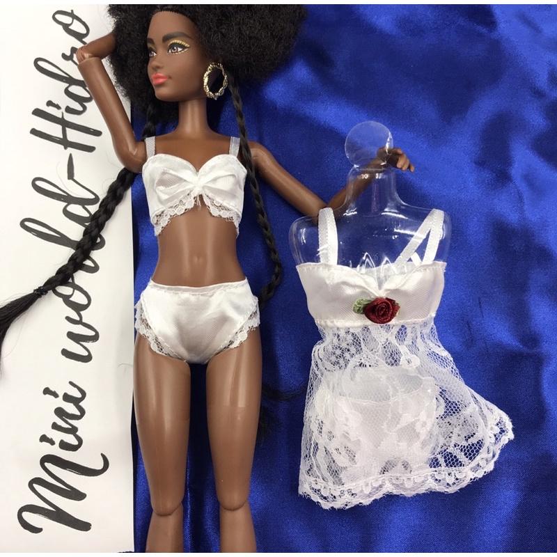 Combo 3 món đồ ngủ bikini bra áo quần lót ren 3món dùng cho búp bê Barbie fashionistas, Barbie model muse