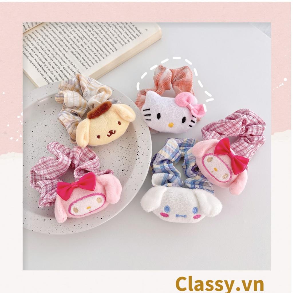 Dây cột tóc scrunchies kẻ sọc đính họa tiết hoạt hình giao ngẫu nhiên mix hàn quốc dành cho nữ PK1677
