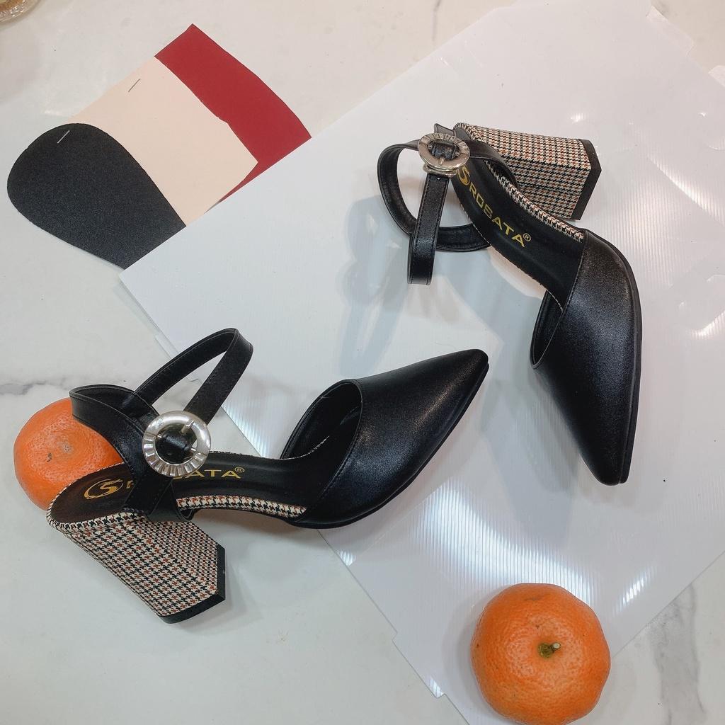 Giày sandal nữ bít mũi, gót caro cao cấp ROSATA RO382 - HÀNG VIỆT NAM - BKSTORE